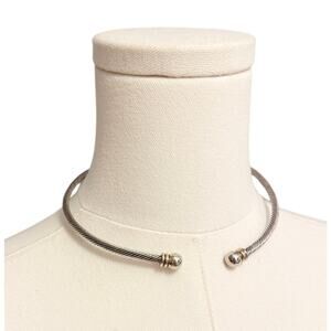 Silver Tone Cable Collar Necklace Open Torque Choker Minimalist Modern Classic